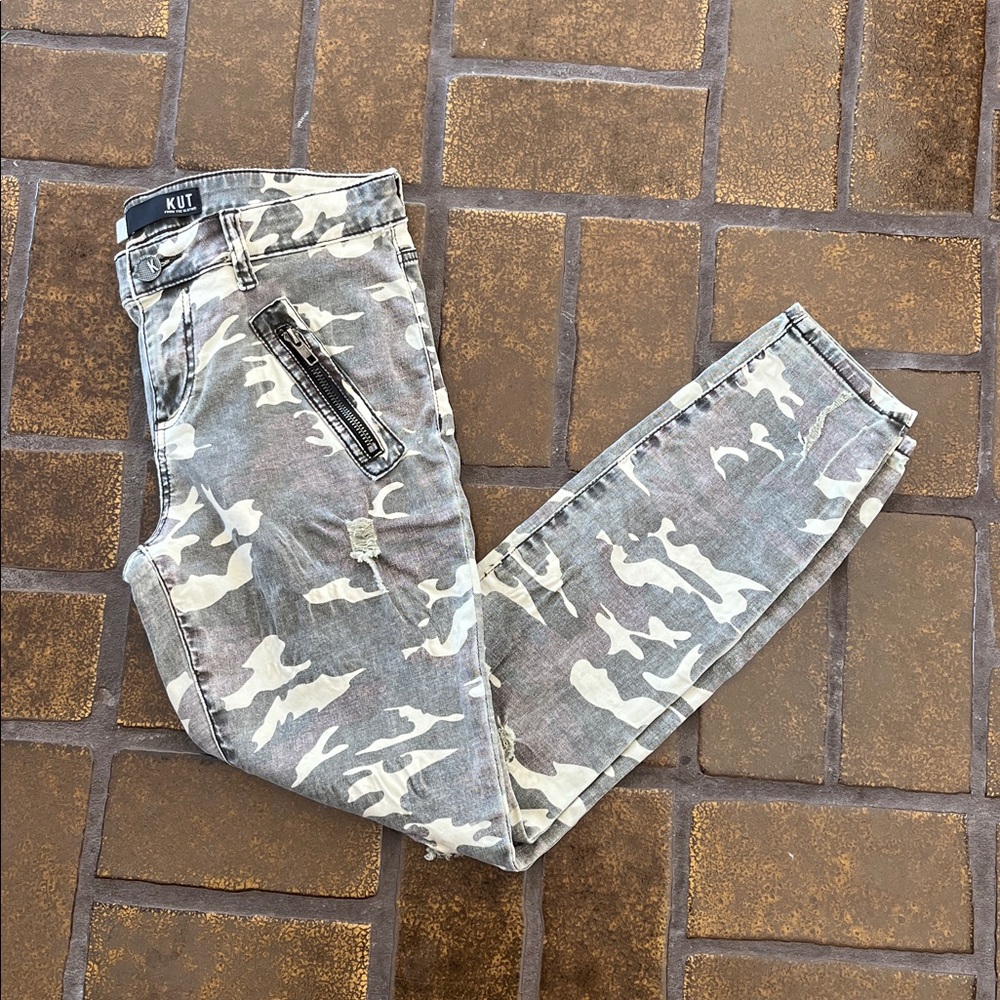 Kut from the Kloth Faded Camo Print Distressed Connie Ankle Skinny Jean